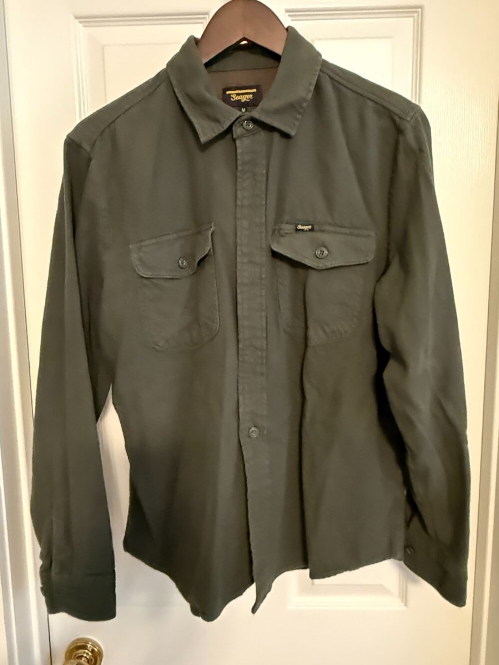 Seager Men's Olive Green Snap-Button Overshirt M